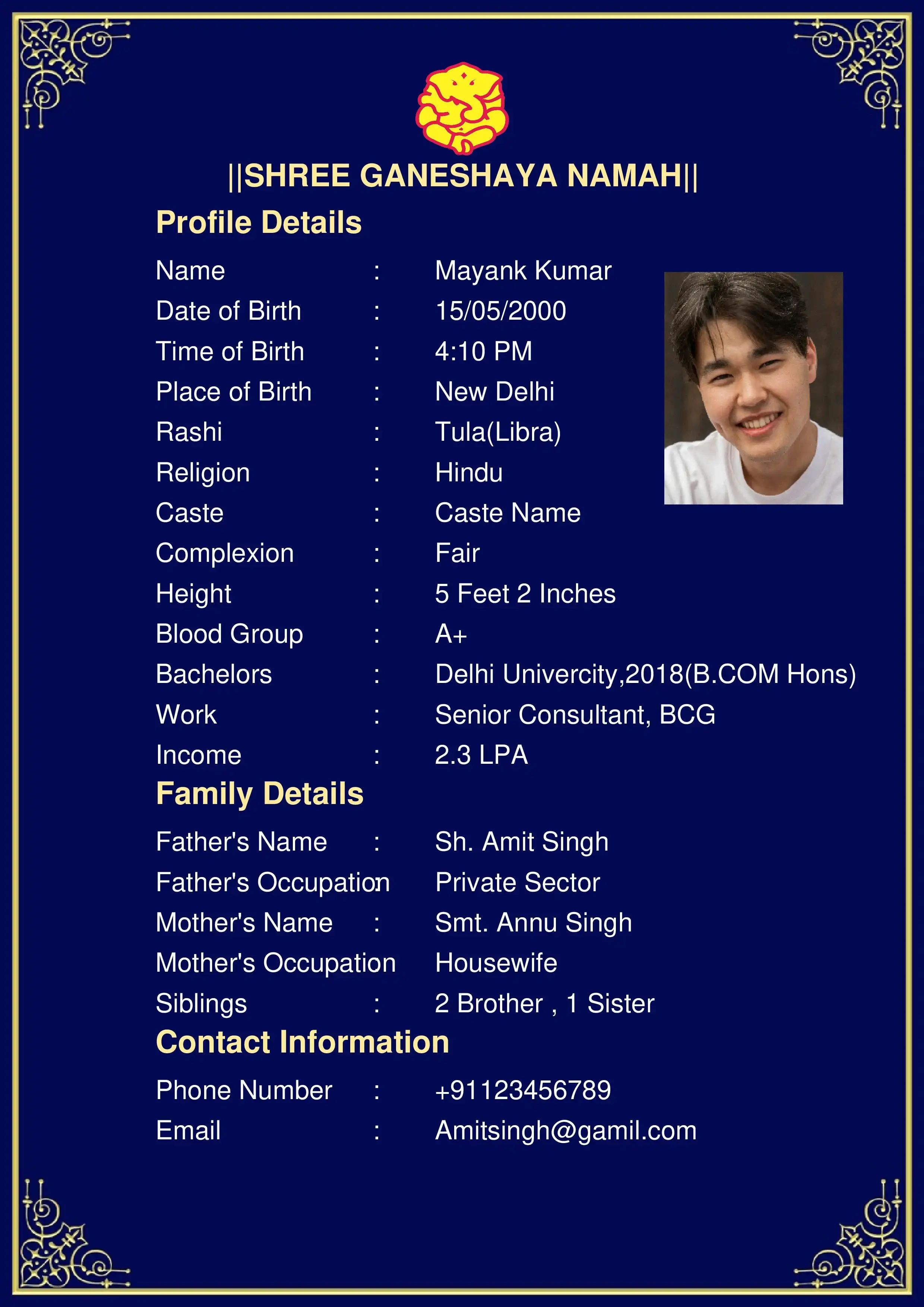 Simple and clean biodata format