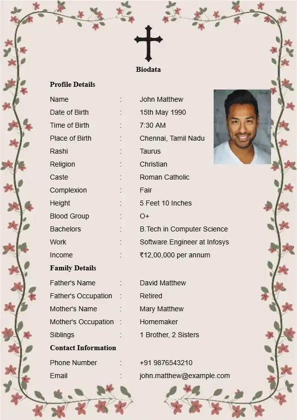 Modern Christian wedding biodata template