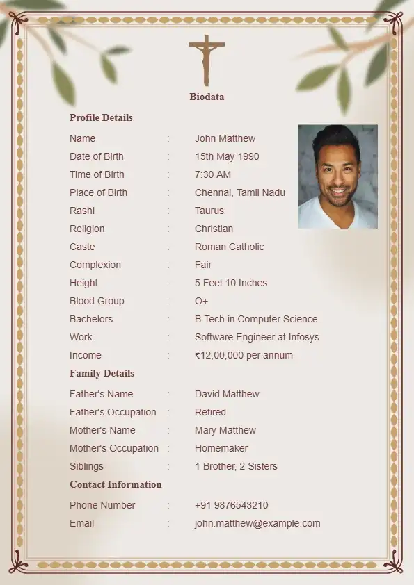 Catholic marriage biodata template gold