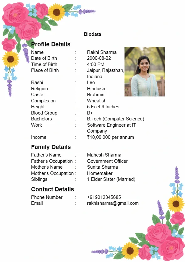 traditional hindu marriage biodata red design