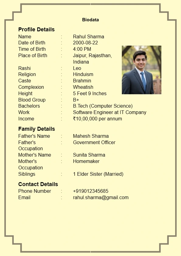 indian marriage biodata format for boy free
