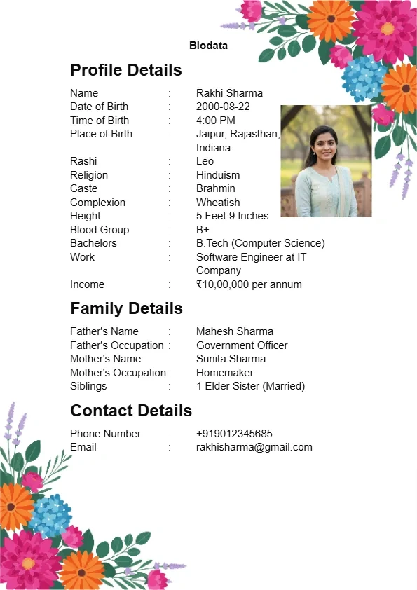 peacock theme hindu marriage biodata indian