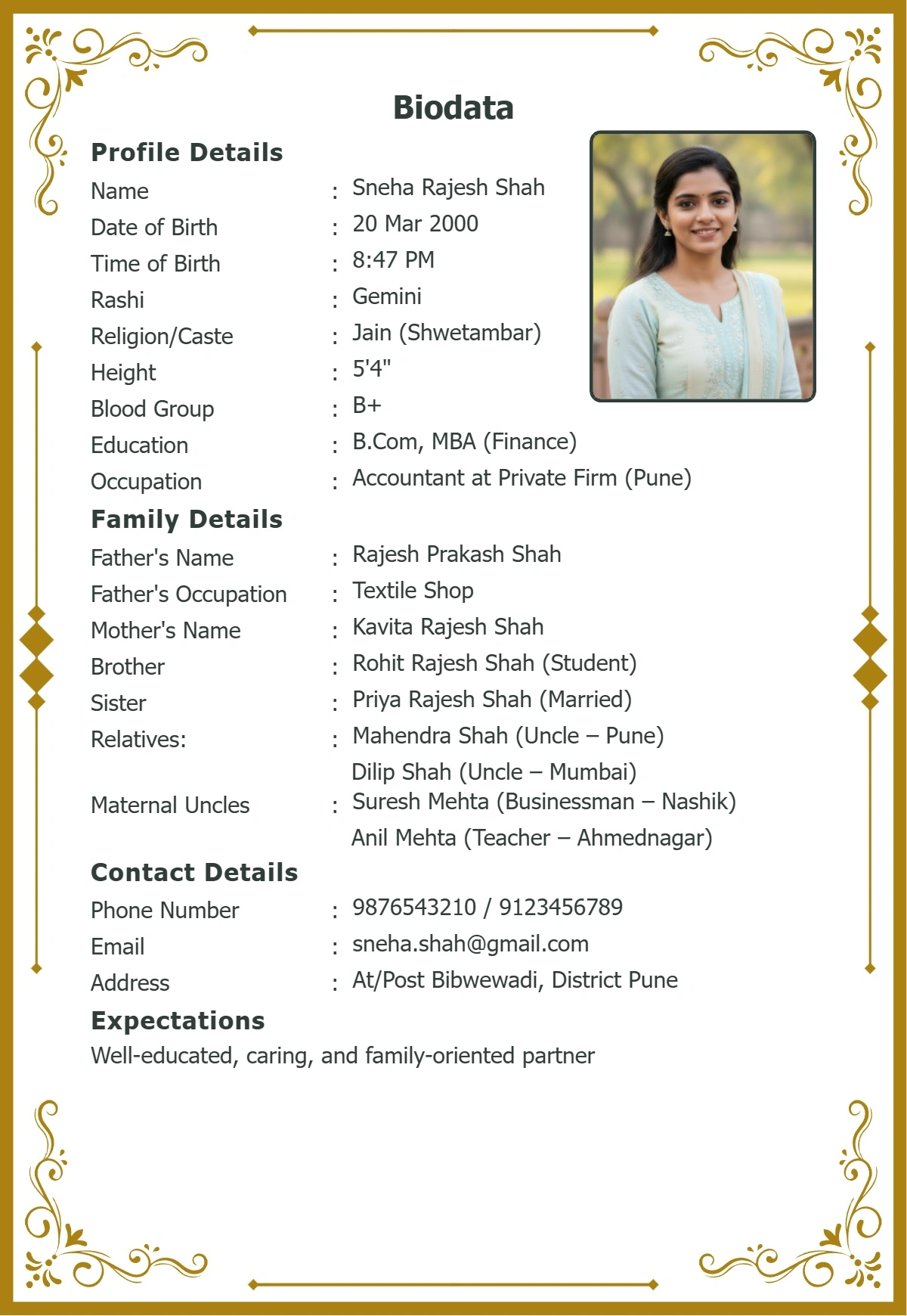 Royal Biodata Template